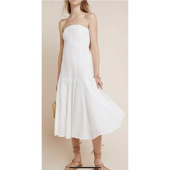 Maeve by Anthropologie Lelia White Eyelet Sleeveless Midi Dress Size 12 - Picture 3 of 12